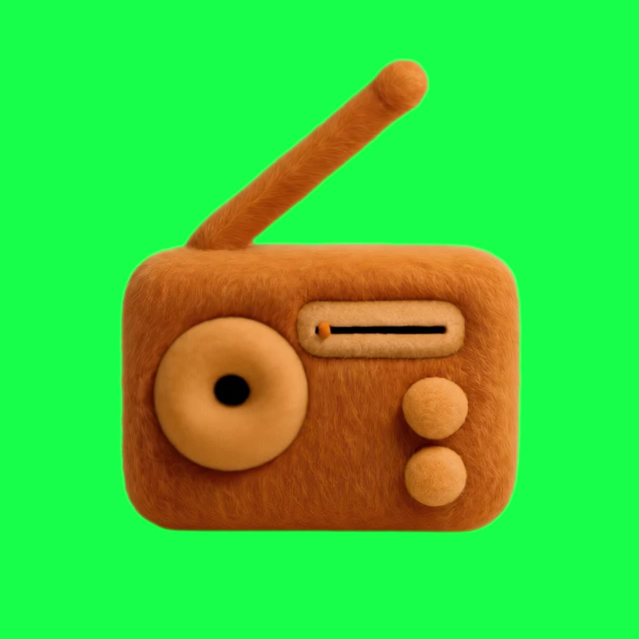 Fuzzy retro radio illustration animation, transparent 4K video, green screen