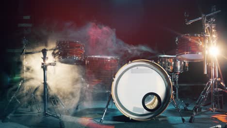 drum set in the clouds of smoke