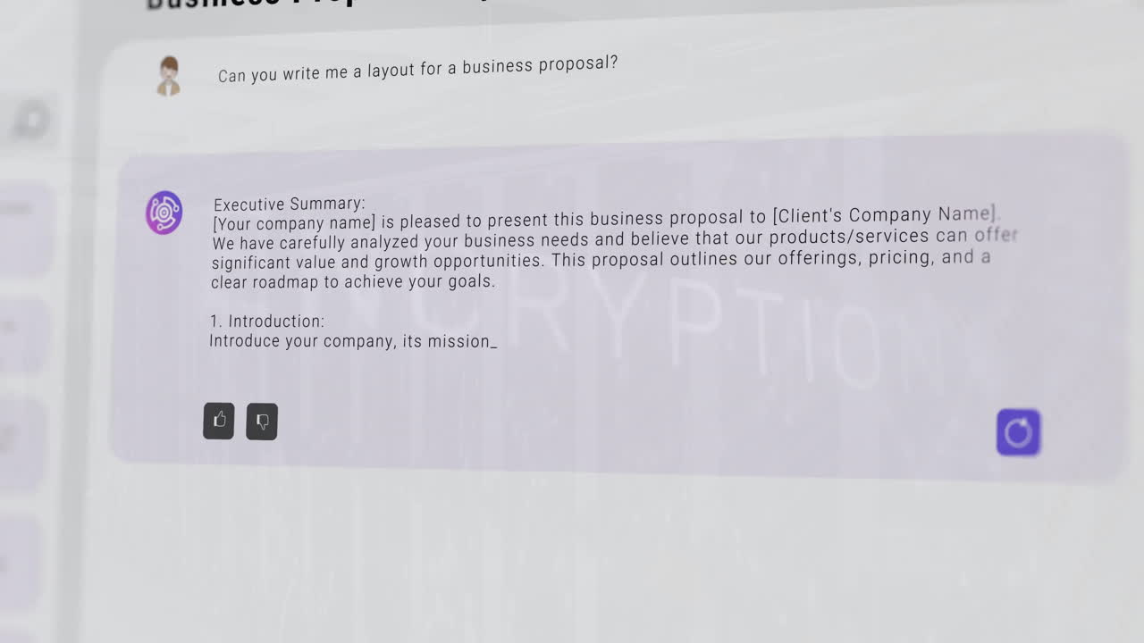 Animation of encryption text over ai chat