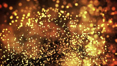 las partículas de oro en el líquido flotan y brillan. fondo con partículas doradas brillantes profundidad de campo y bokeh. luma mate para cortar partículas brillantes para presentaciones de vacaciones. animación 4k 3d. 43