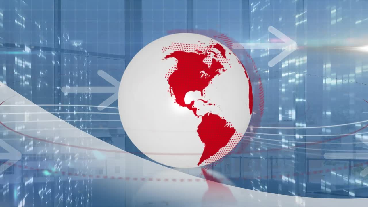 파란색 배경에 움직이는 기둥 위의 지구상의 애니메이션