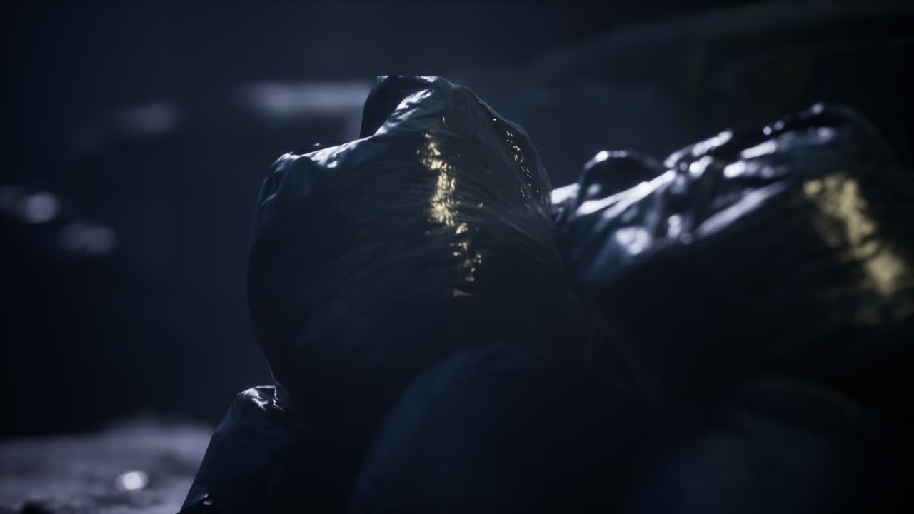 мешки с мусором на городской улице в ночь