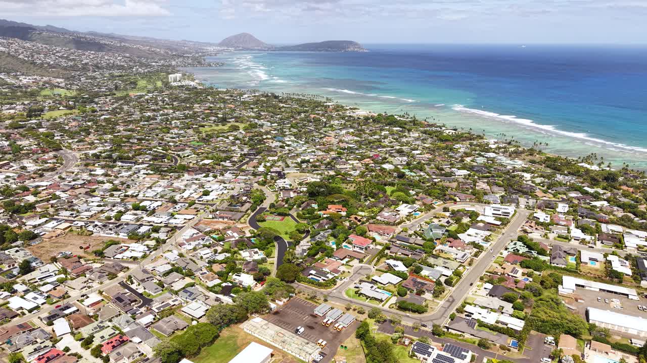 Aerial View of Waialae Kahala Neighborhood of Honolulu, Oahu Island, Hawaii USA, Panoramic Drone Shot