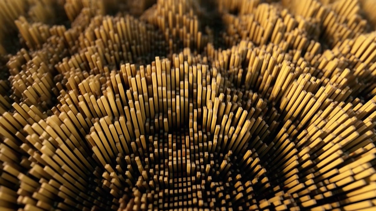 Animazione 3D Astratta di Pilastri Dorati in Movimento
