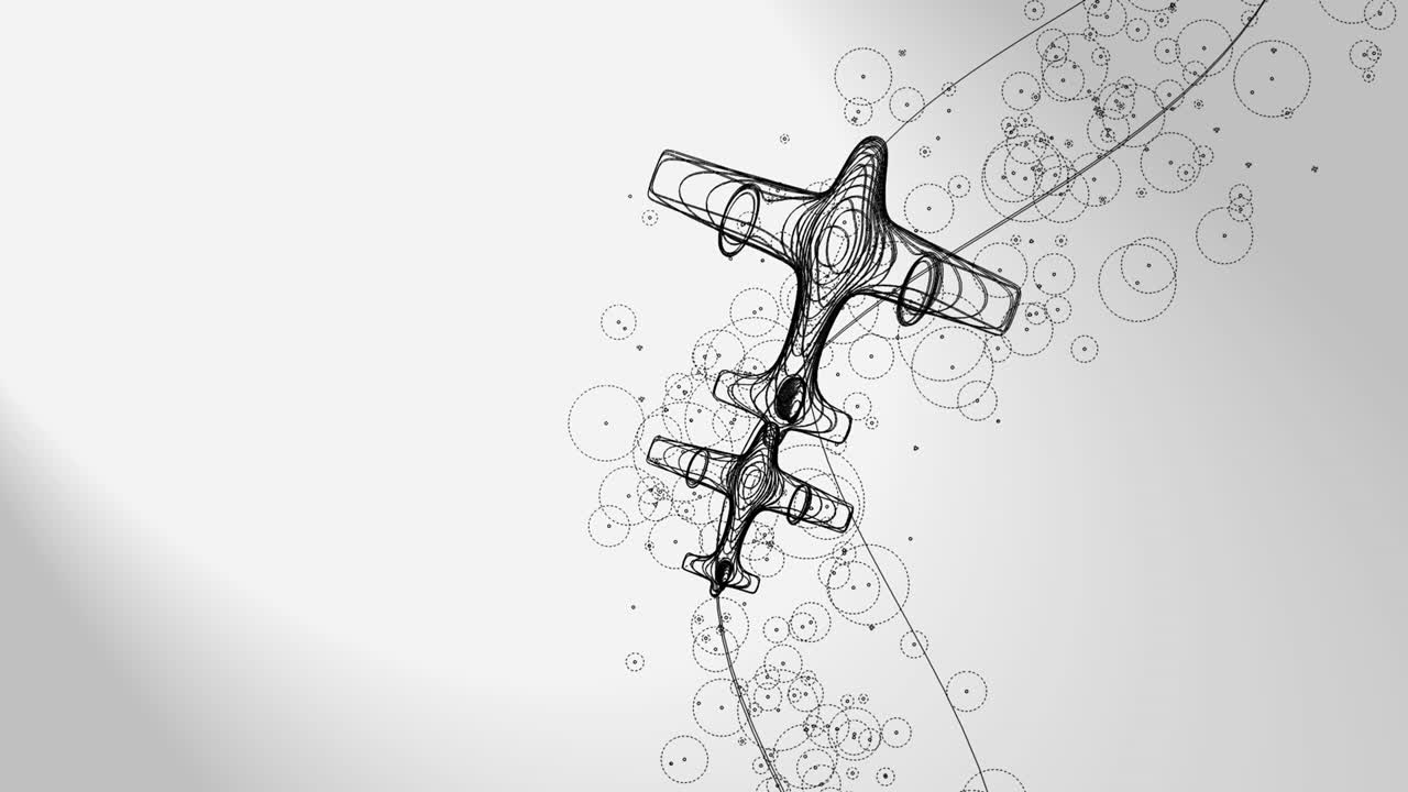 3d 애니메이션: 백색 바탕에 원이나 입자의 흐름을 가진 두 개의 평면 (라인 아트)