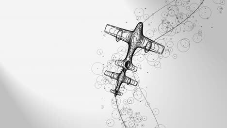 3d animation, two planes with a flow of circles or particules on white background (line art)