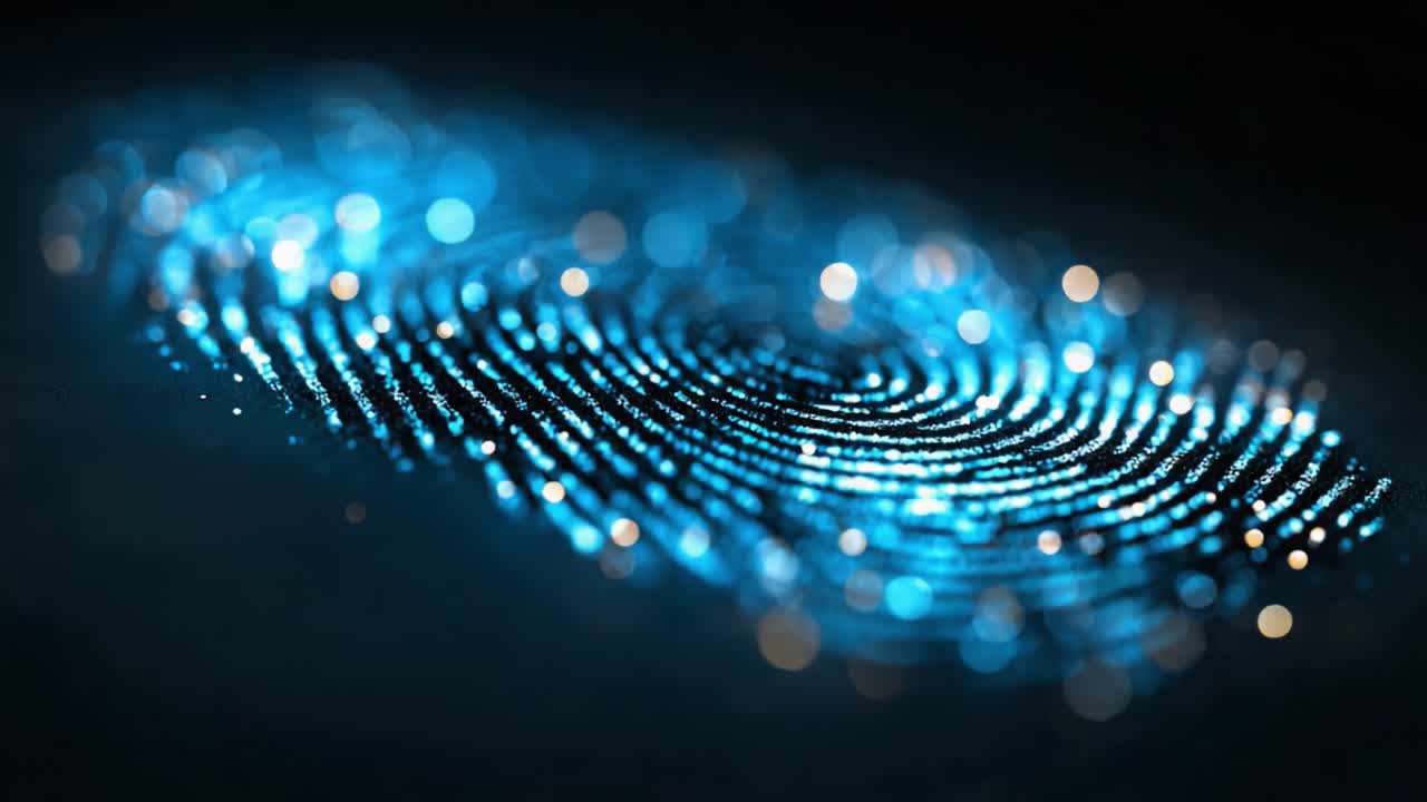 A Close-Up View of a Glowing Blue Digital Fingerprint, Showcasing Intricate Patterns and Details in a Stunning Visual Representation of Identity and Security Technology