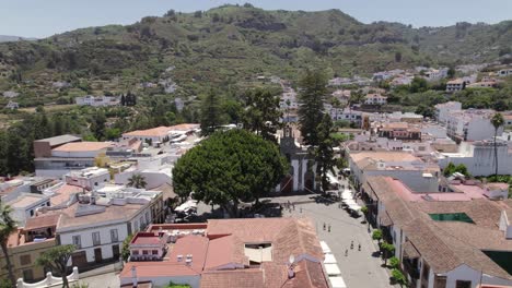 front facade of the basilica of our lady of the pine in teror, canary islands, aerial orbiting