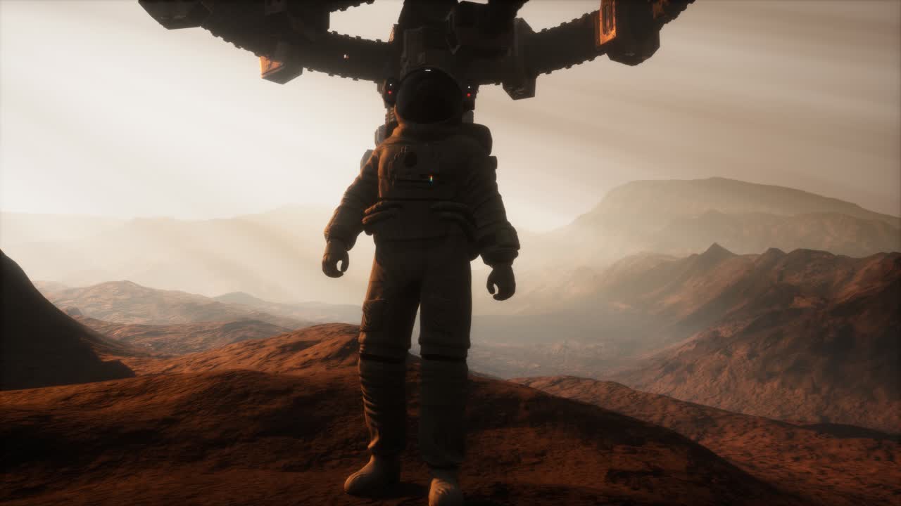 Astronaut walking on an Mars planet