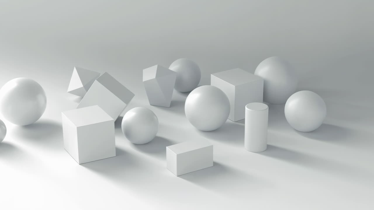 Composizione astratta di forme geometriche 3D bianche