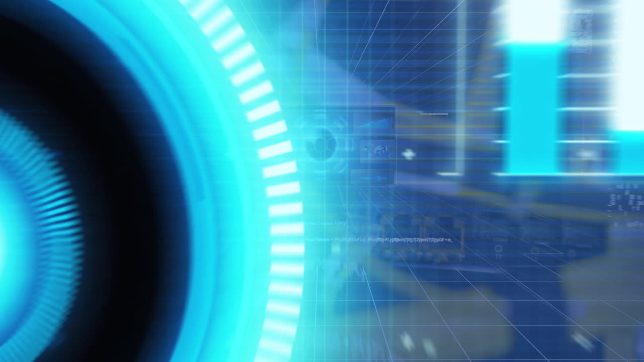 animación del procesamiento de datos en pantalla a través de cables de computadora