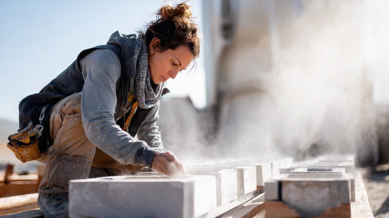 Woman working with stone outdoors