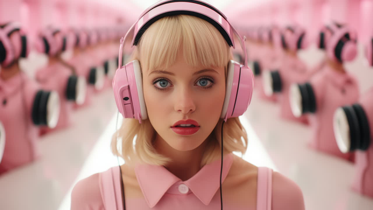 ai로 만든 vr 헤드을 가진 기술 비즈니스 여성