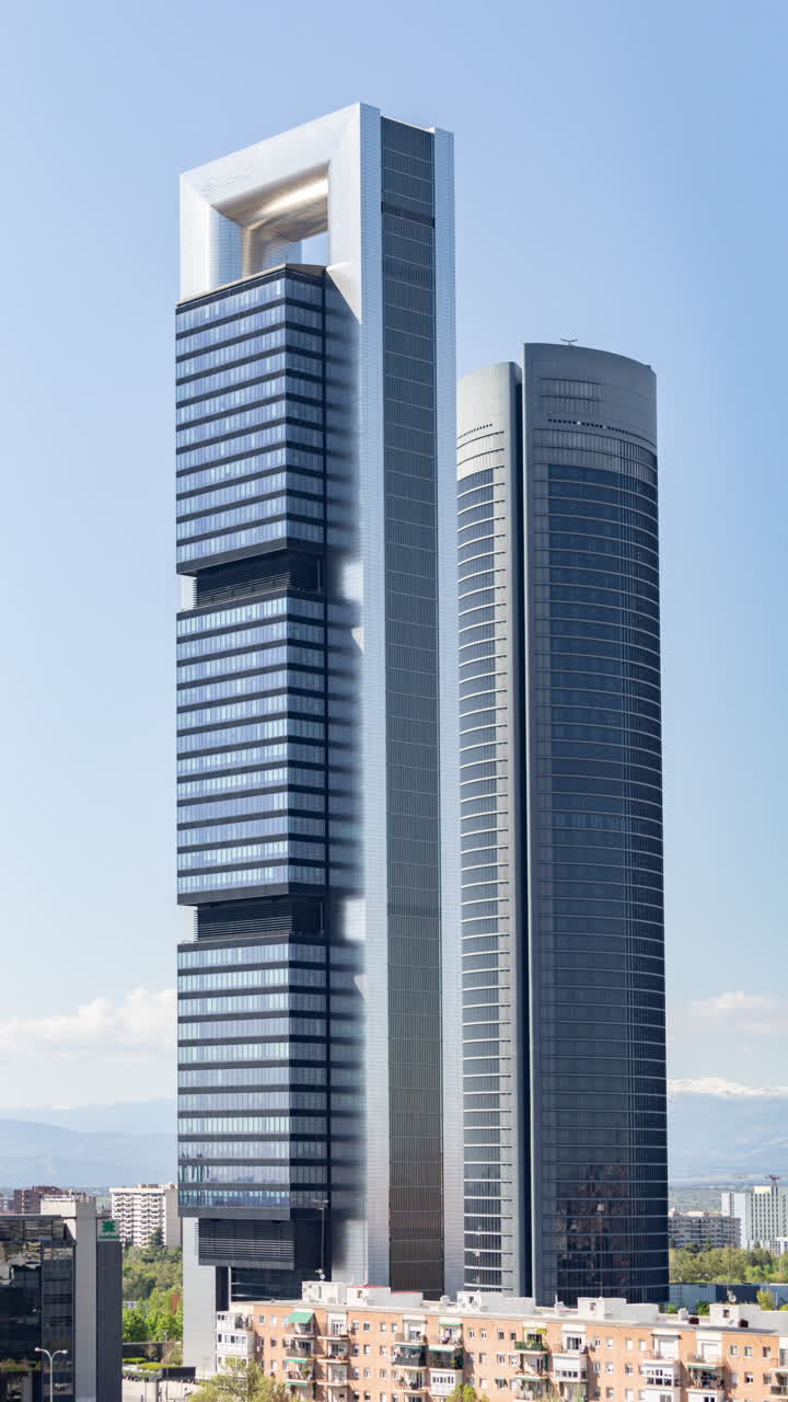 Timelapse of the madrid financial district in vertical