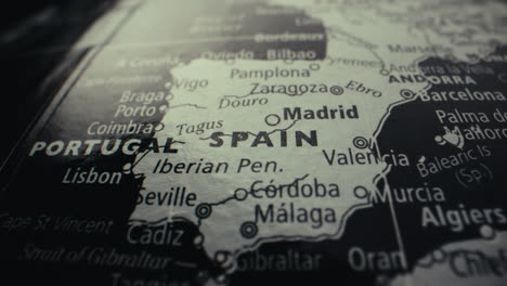 close up of a map of spain and portugal