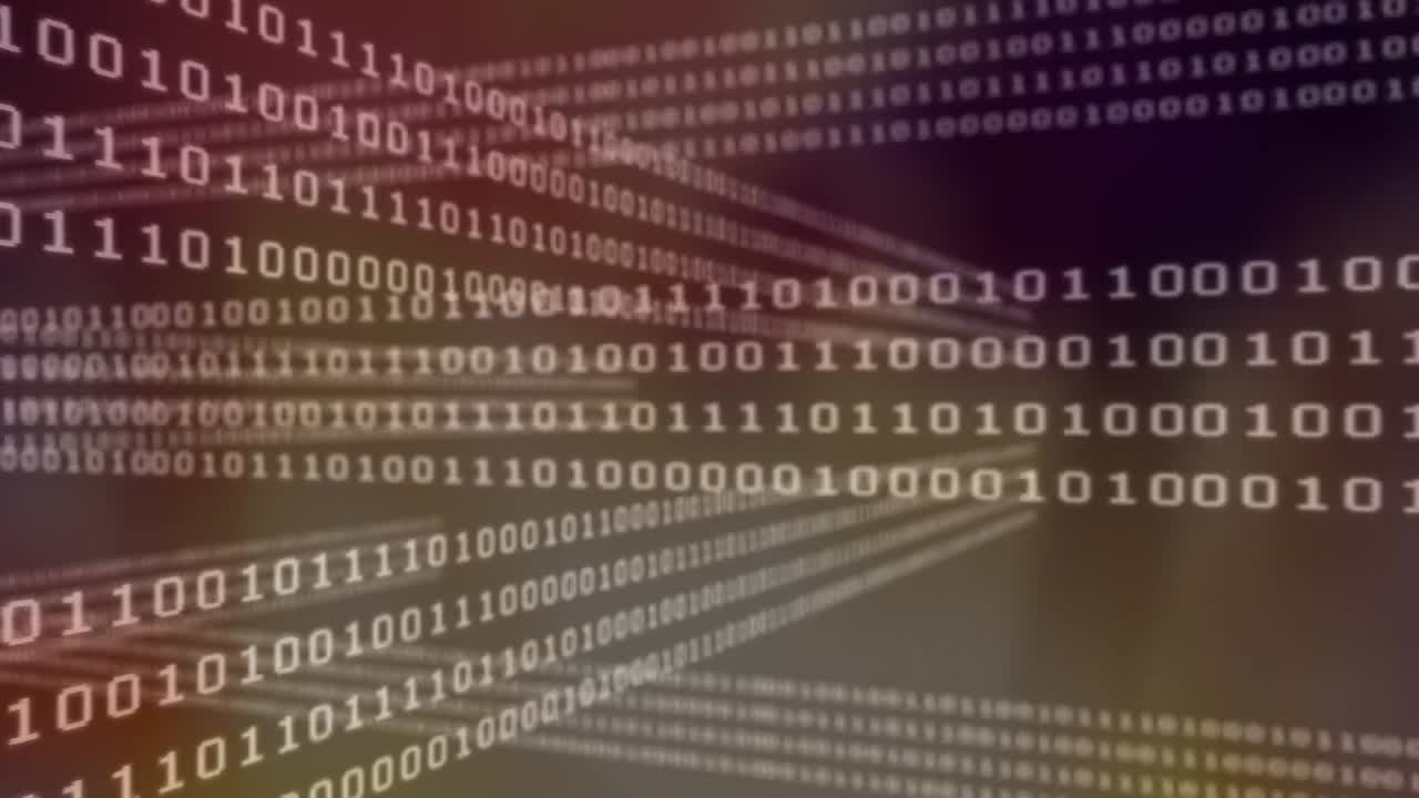 Animation of looping binary codes against abstract background