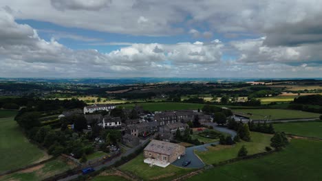 ariel footage of village houses in the town of emley huddersfield west yorkshire