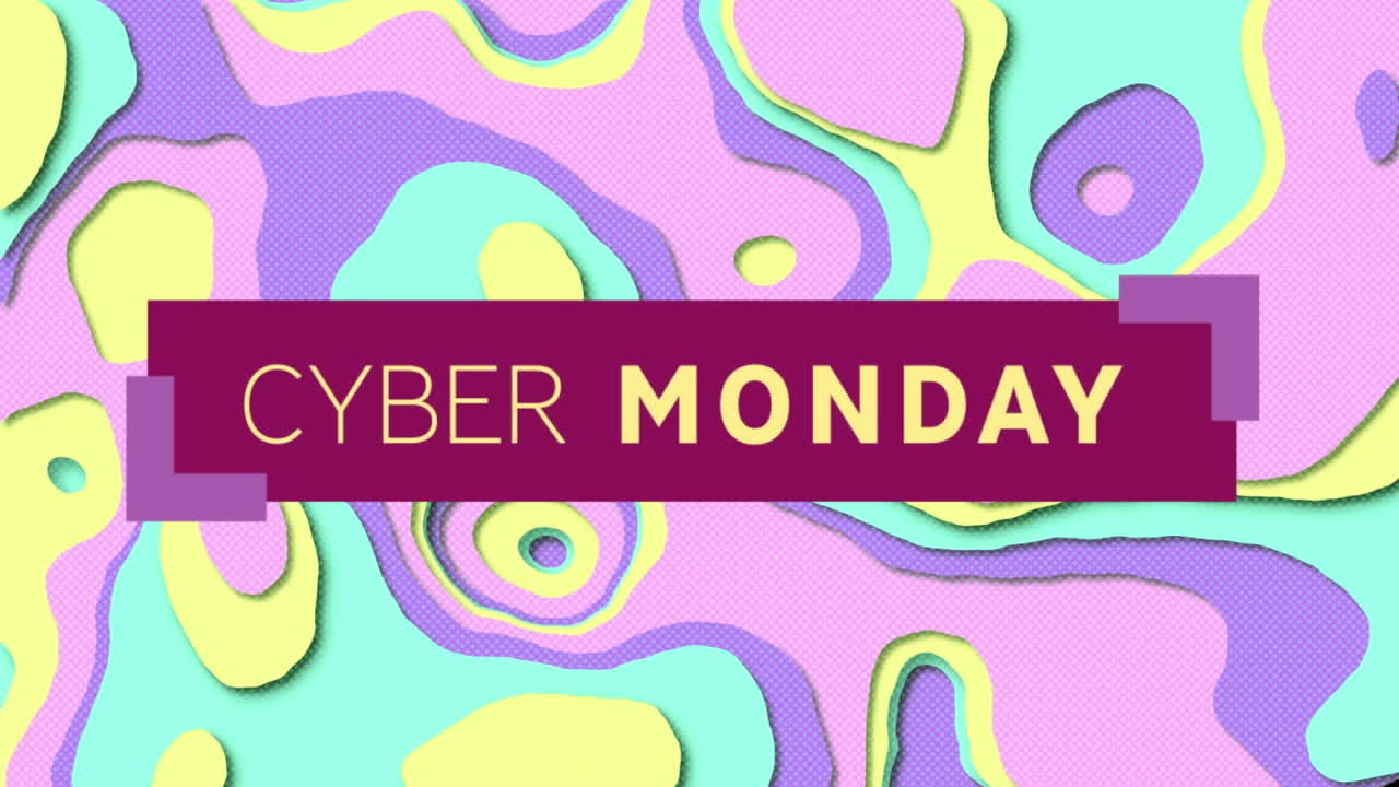 animación del banner de texto del lunes cibernético contra patrones abstractos de gradiente en un patrón sin costuras