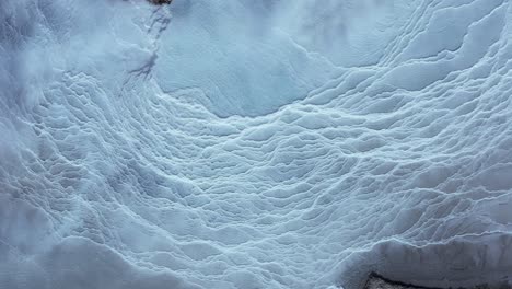 White-layers-of-silica-mud-geothermal-landscape,-textured-surface,-top-down