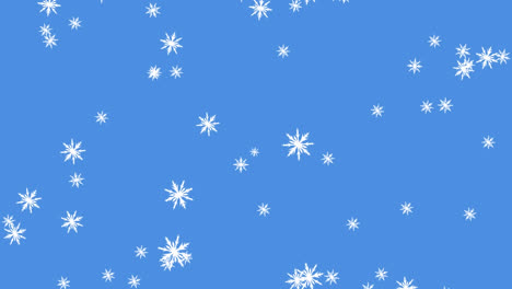 digital animation of multiple snowflakes icons falling against blue background