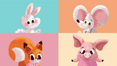 four cute animals characters animation