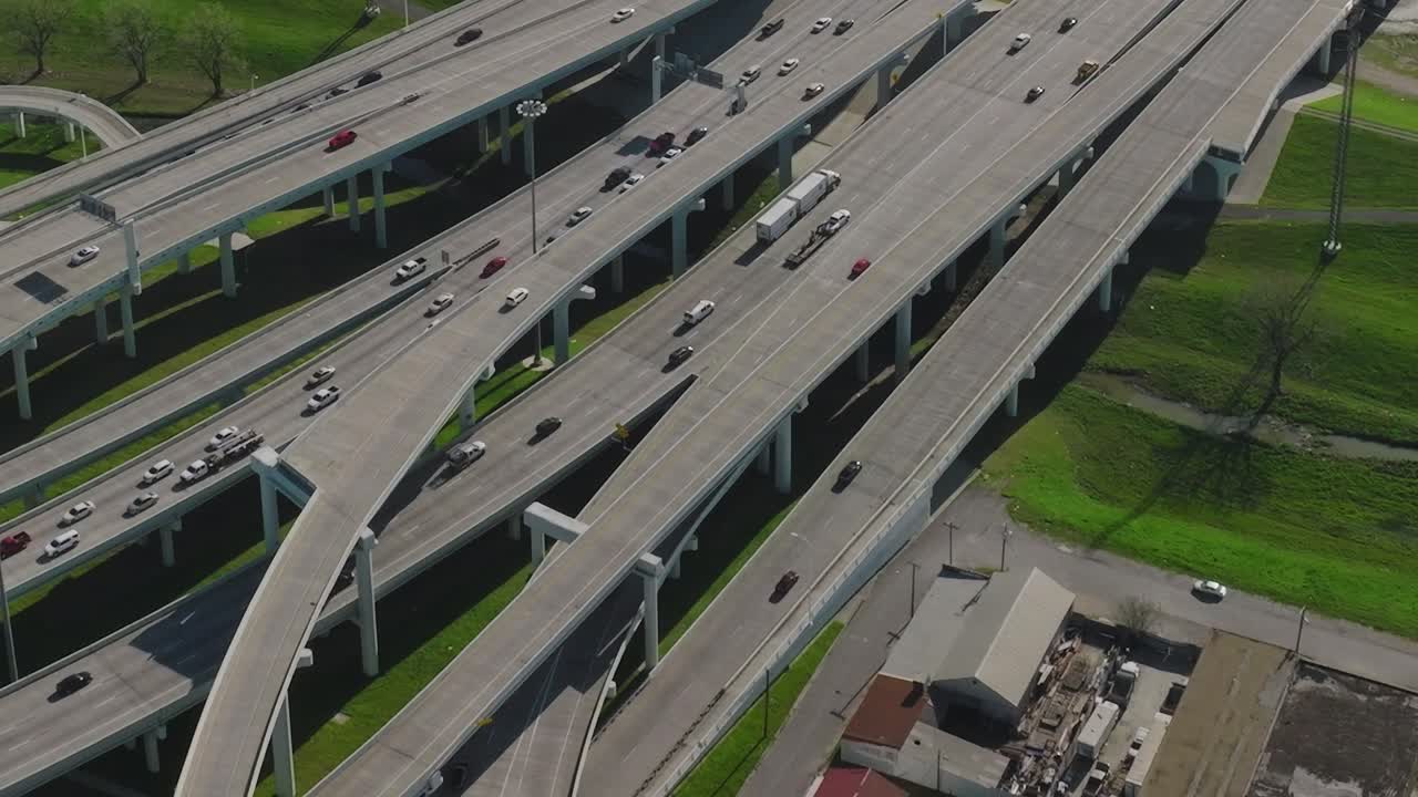 Dallas downtown view from above showing highways and traffic flow