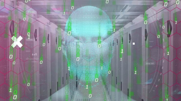 Animation of green lights and crosses over servers