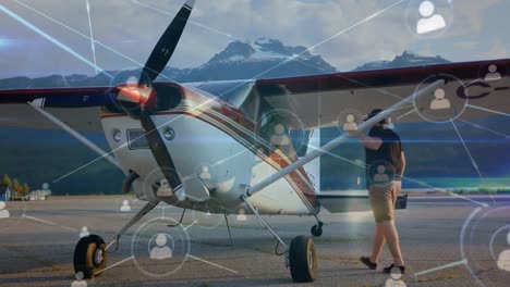 animación de la red de conexiones sobre el piloto y el avión
