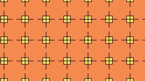 resumen, animación de fondo, retícula negra sobre cuadrado amarillo y fondo naranja