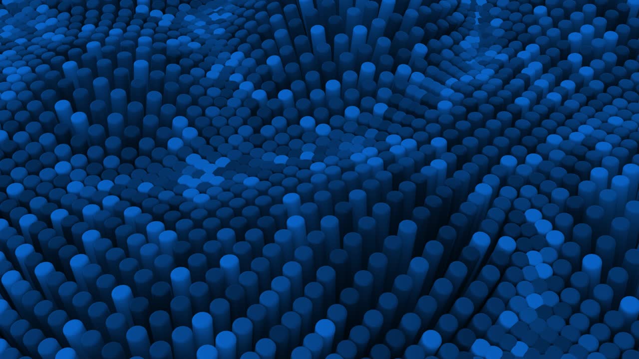 추상적인 파란색 다채로운 무지개 실린더와 함께 다채로운 배경, 세라 둥근 타일, 기하학 패턴, 무작위 세포, 다각형 표면, 미래 추상화, 4k의 원활한 루프 3d 애니메이션