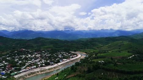 aerial view dolly of the city in lam dong