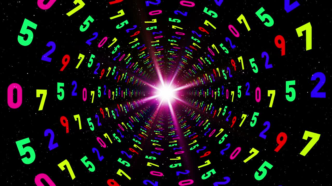 Tunnel of multi-colored numbers. AI digital source.
