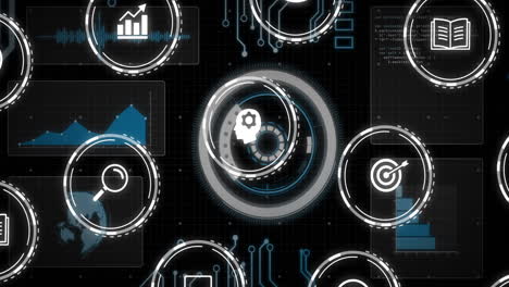 business analytics and data processing animation over digital interface with icons