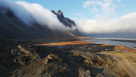 Drone-shot-of-Iceland-landscape,-road-and-coastline,-aerial-view-from-drone-in-4K-11