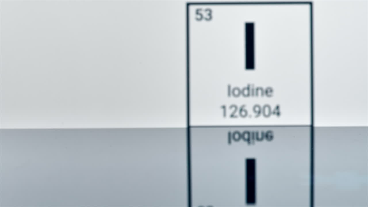 Rolling jar with anti-radiation iodine pills, chemical element of Iodine on the background. Slow motion