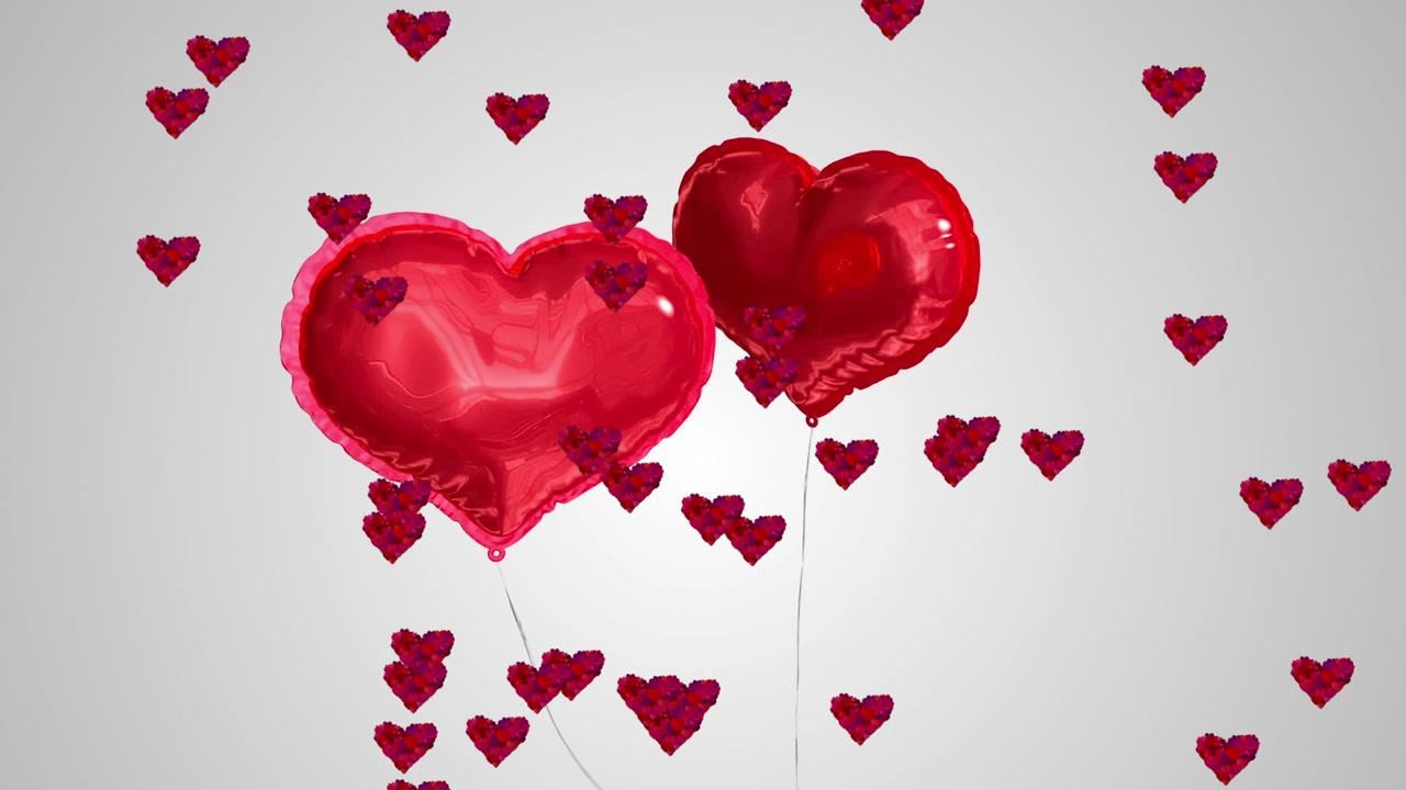 Animación de iconos de corazón sobre fondo blanco