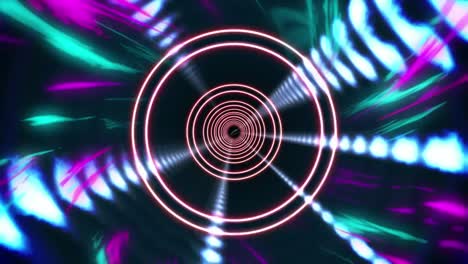 animación de círculos brillantes girando en un túnel de luces brillantes