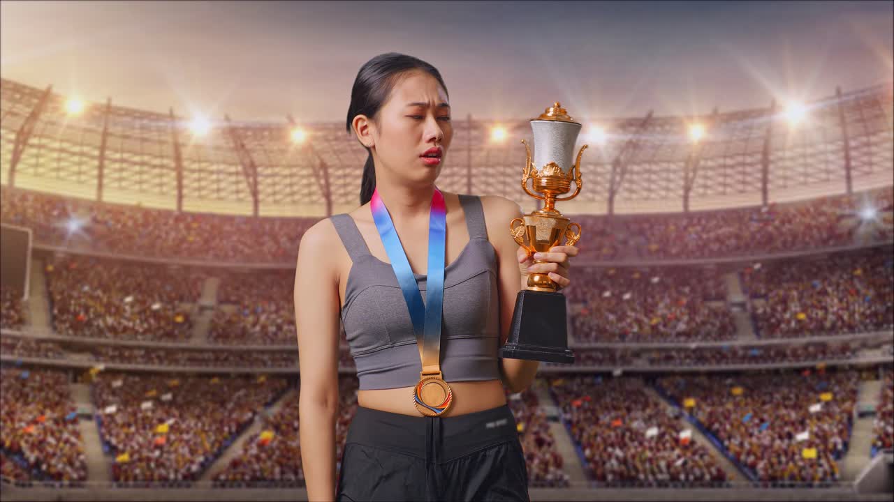 atleta decepcionado con el trofeo