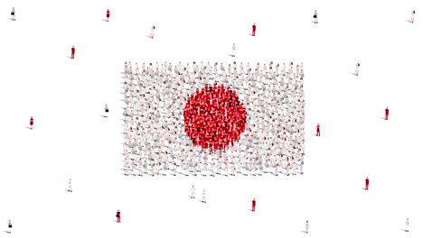 bandera de japón. un gran grupo de personas se forman para crear la forma de la bandera japonesa. video de animación 4k.