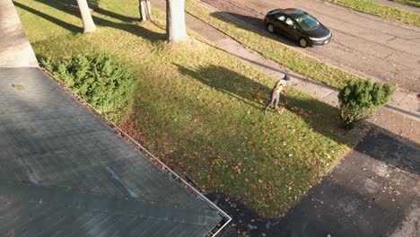 raking the front yard of a home in michigan