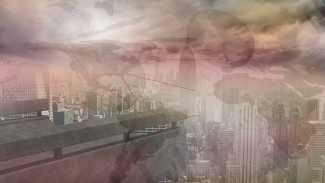 animación del procesamiento de datos sobre el paisaje urbano