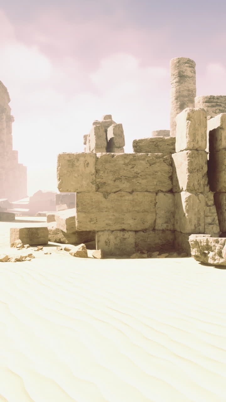 Desert ruins showcase ancient architecture under midday sun