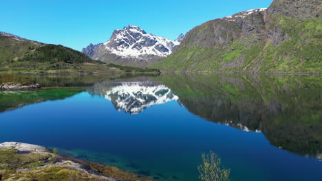 the fjord near husjord, norway in summer: majestic mountains and reflections