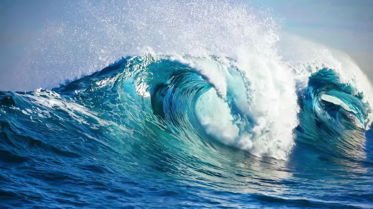 Dynamic video capture of ocean waves crashing, shot from a low angle