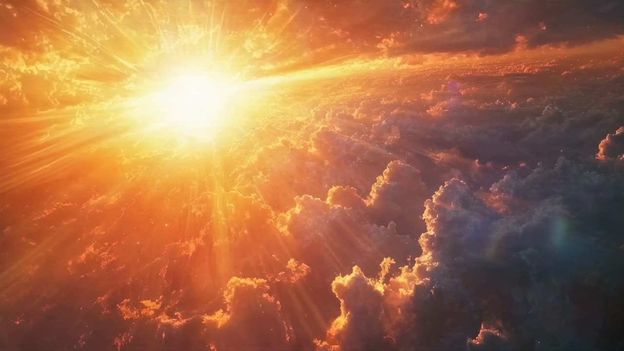 A stunning sunset video captures the sun's rays breaking through dramatic clouds