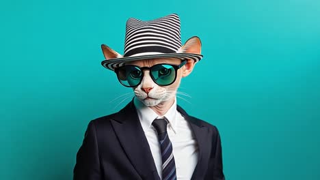 a cat wearing a suit and a top hat and sunglasses