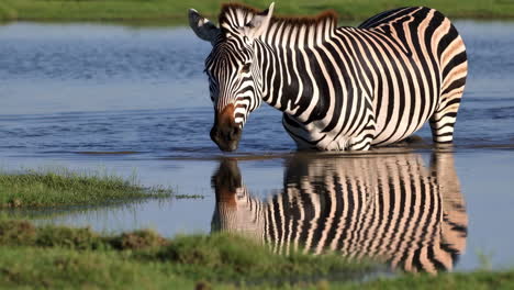 zebra drinking water in its natural habitat