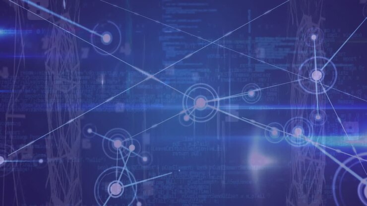 Animation of network of connections over dark background
