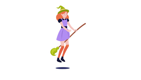 girl witch flying on a broomstick