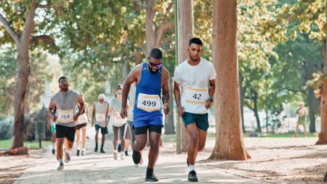 men running in a park